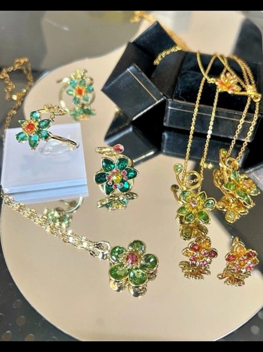 3D floral pendant 14kt gold plated necklace with Swarovski elements #536 - Picture 10 of 11